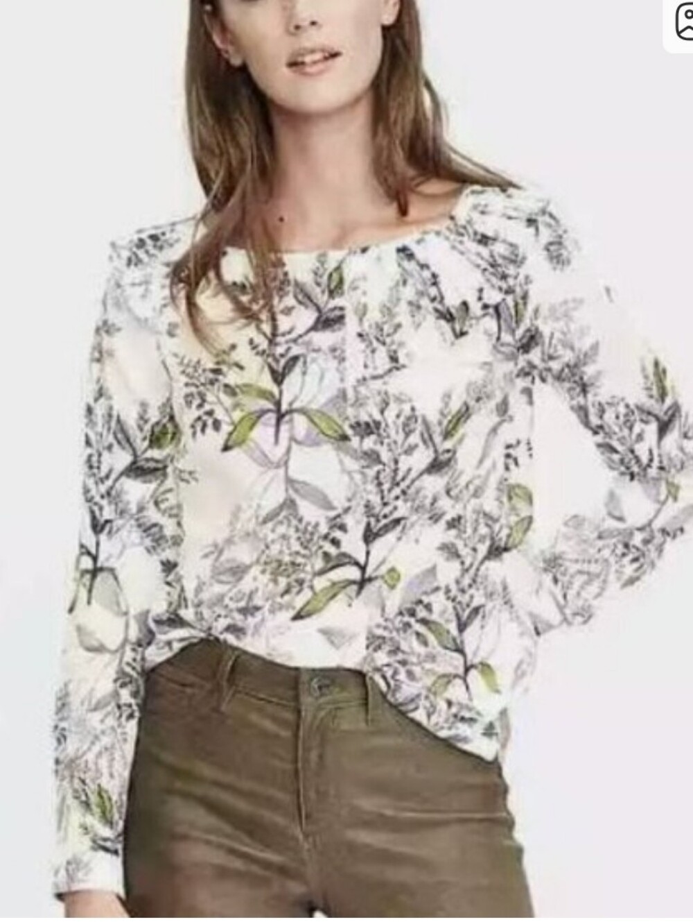 Banana Republic Botanical Print Josephine Asymmetrical Pleated Top